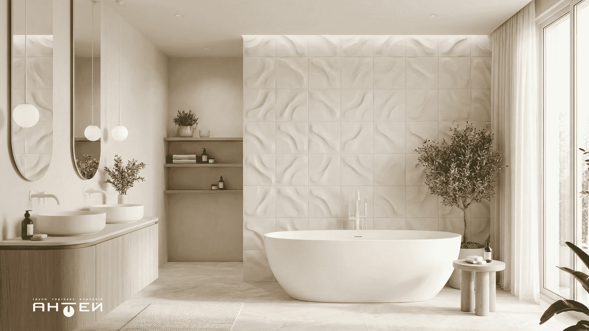 Цвет года 2026 Pantone Cloud Dancer в интерьере ванной