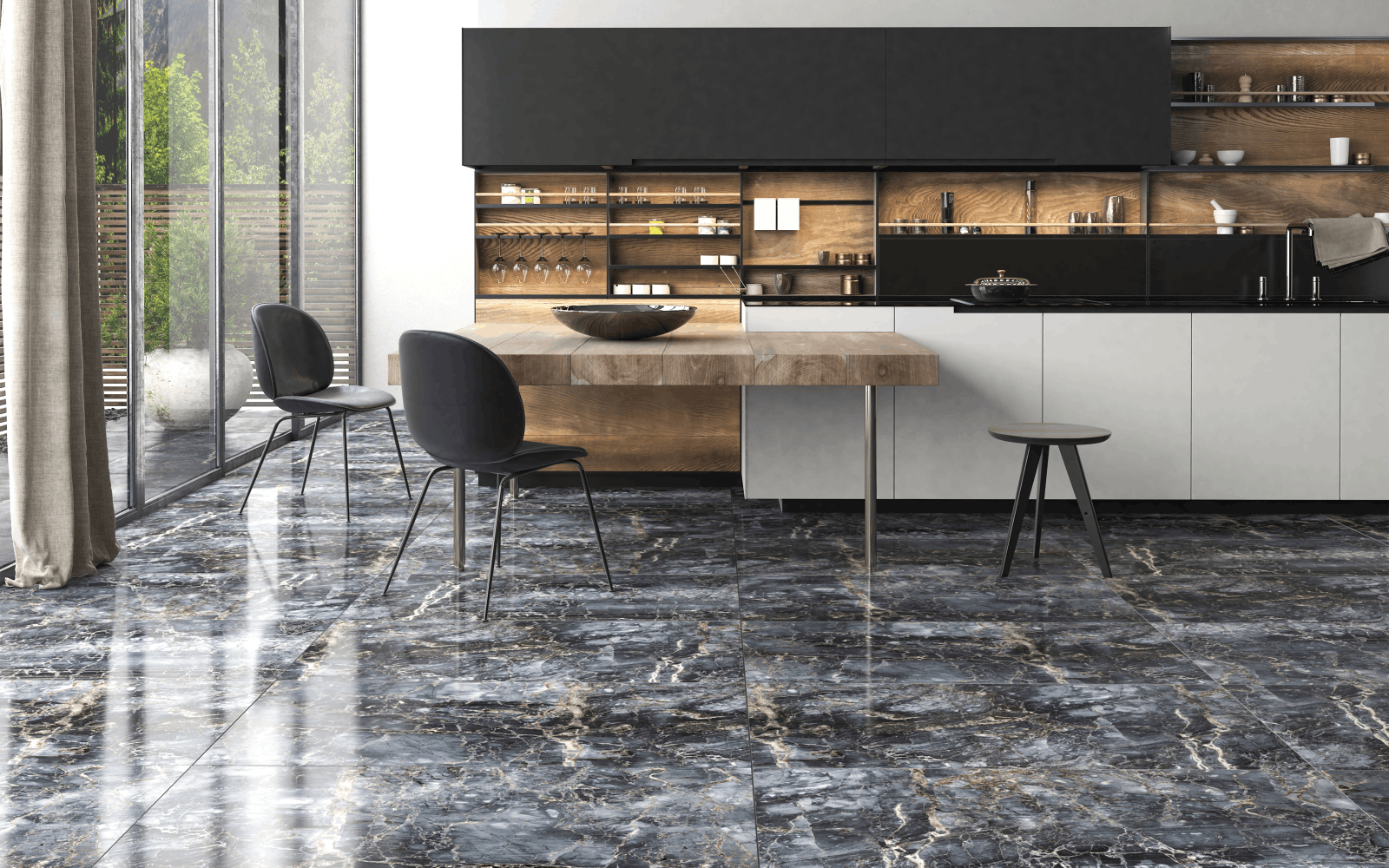 Синій глянцевий мармур QUA Granite на кухні