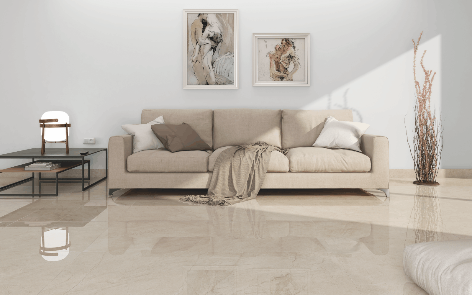 Современная гостиная с керамогранитом Prissmacer