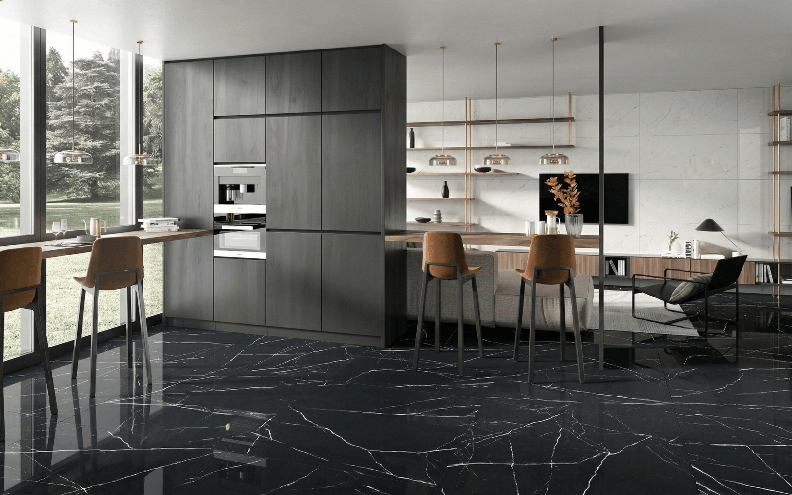 Підлога кухні з чорного мармуру Cerdisa Ricchetti