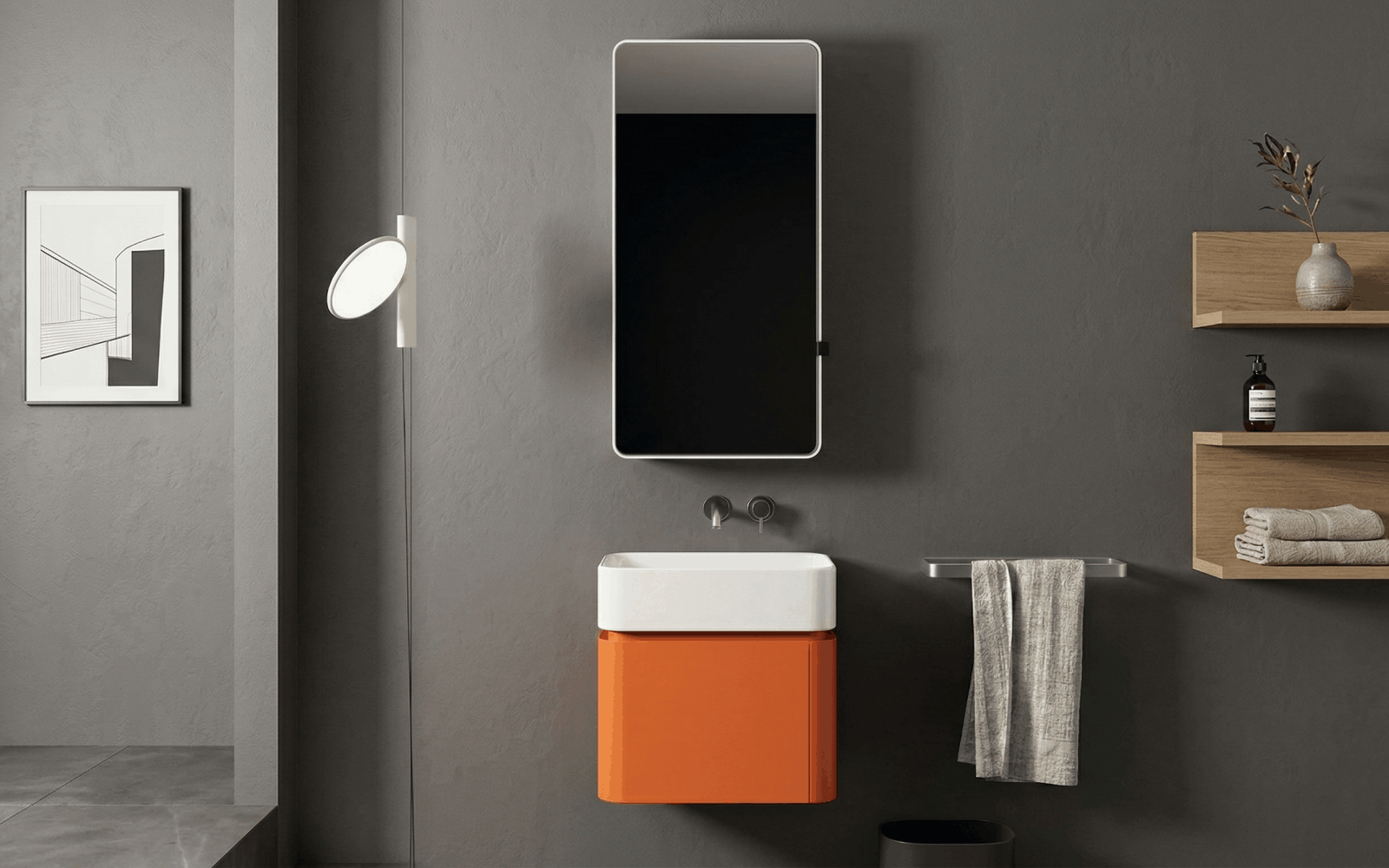 Помаранчева сучасна раковина з тумбою NIC Design