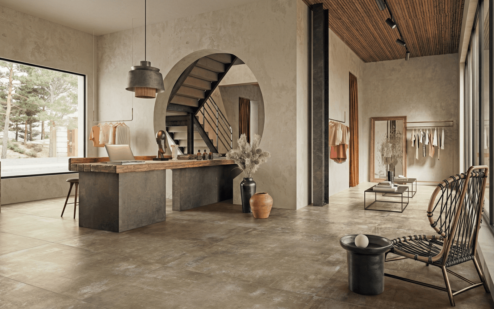 Refin rustic stone effect porcelain stoneware in a boutique