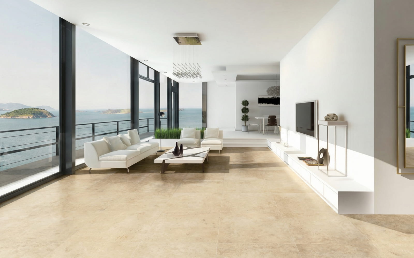 Керамограніт La Fenice під світле дерево у вітальні