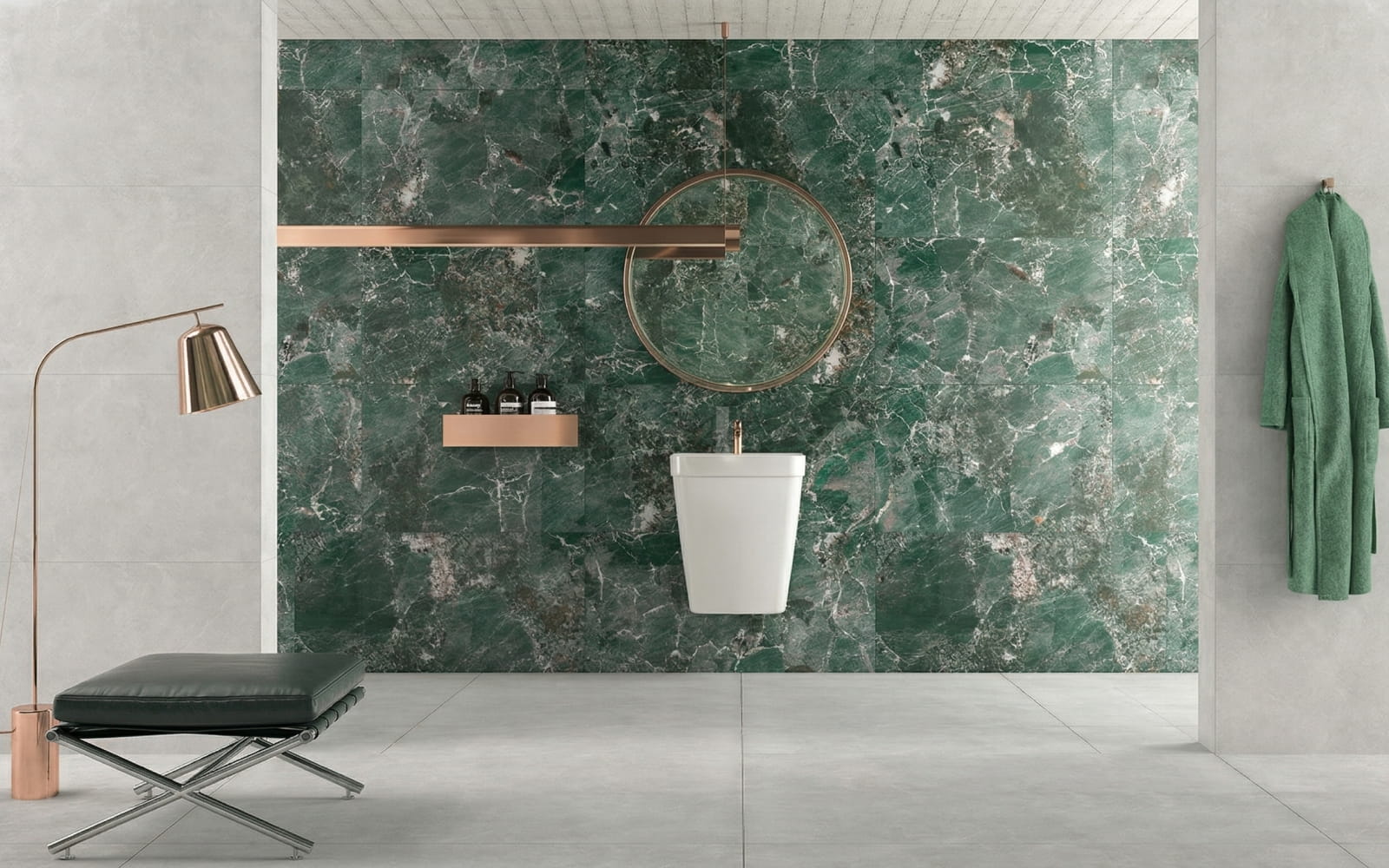 Seramiksan glossy white marble porcelain stoneware in the living room