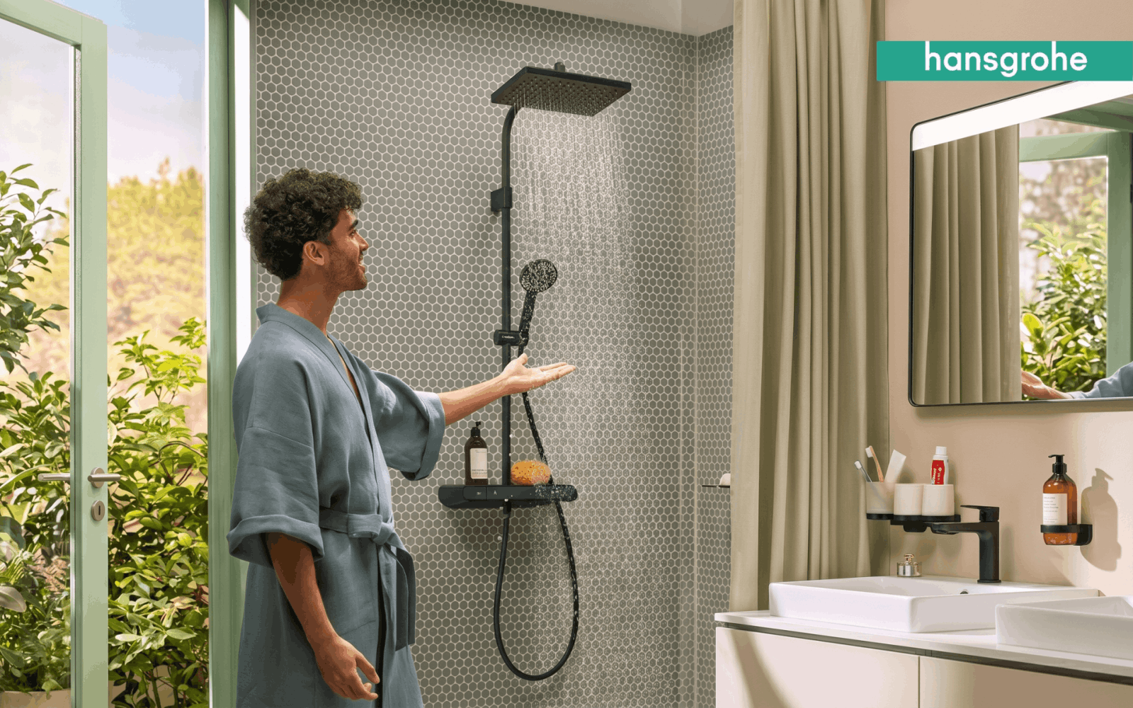 Душова система Hansgrohe чорного матового кольору