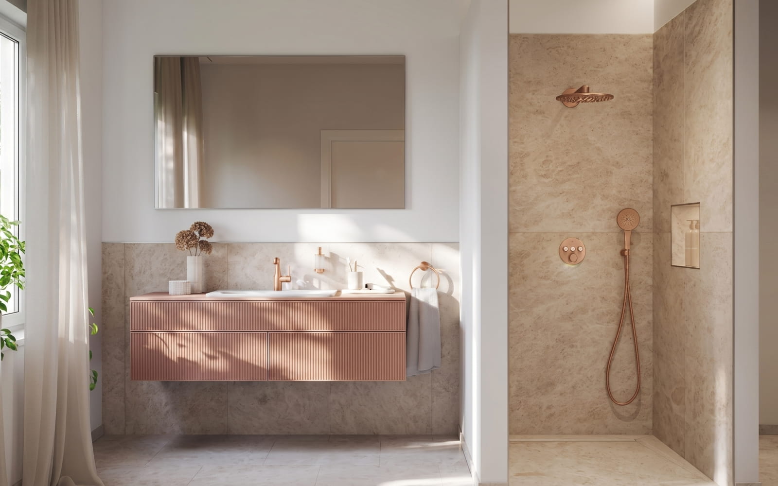 Душова система та змішувачі Grohe у відтінку рожеве золото
