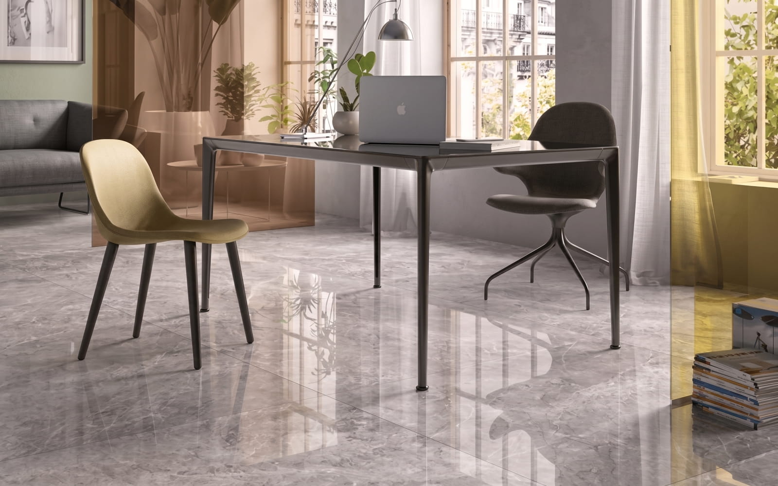 Glossy Pastorelli porcelain stoneware on the floor