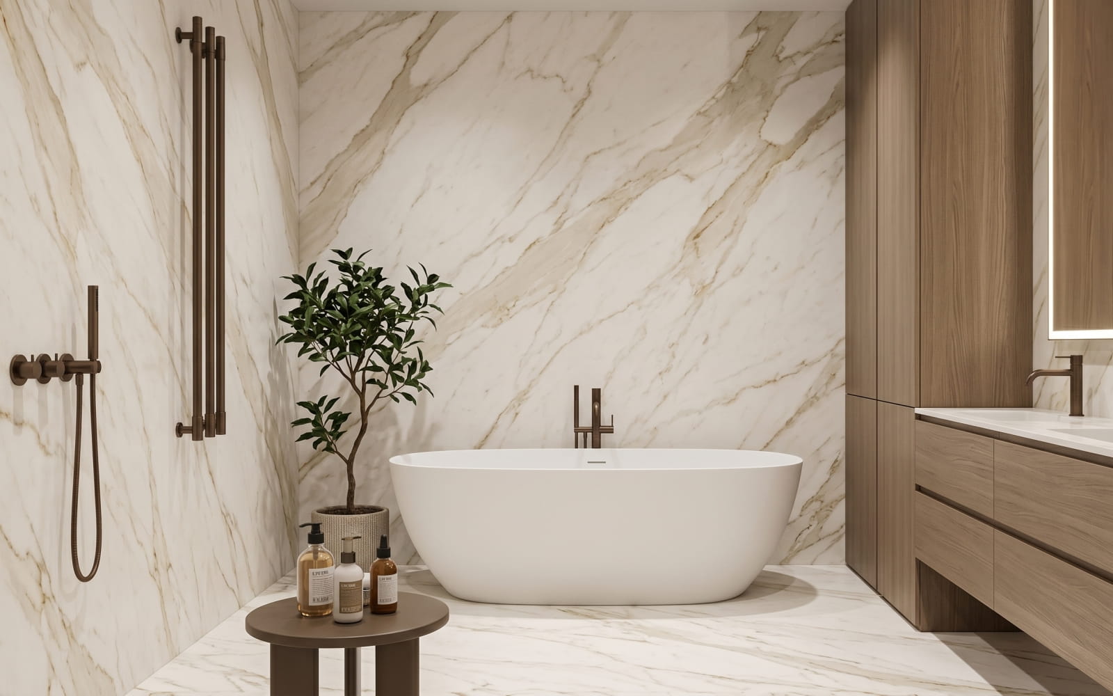 Warm Pastorelli marble in the bathroom